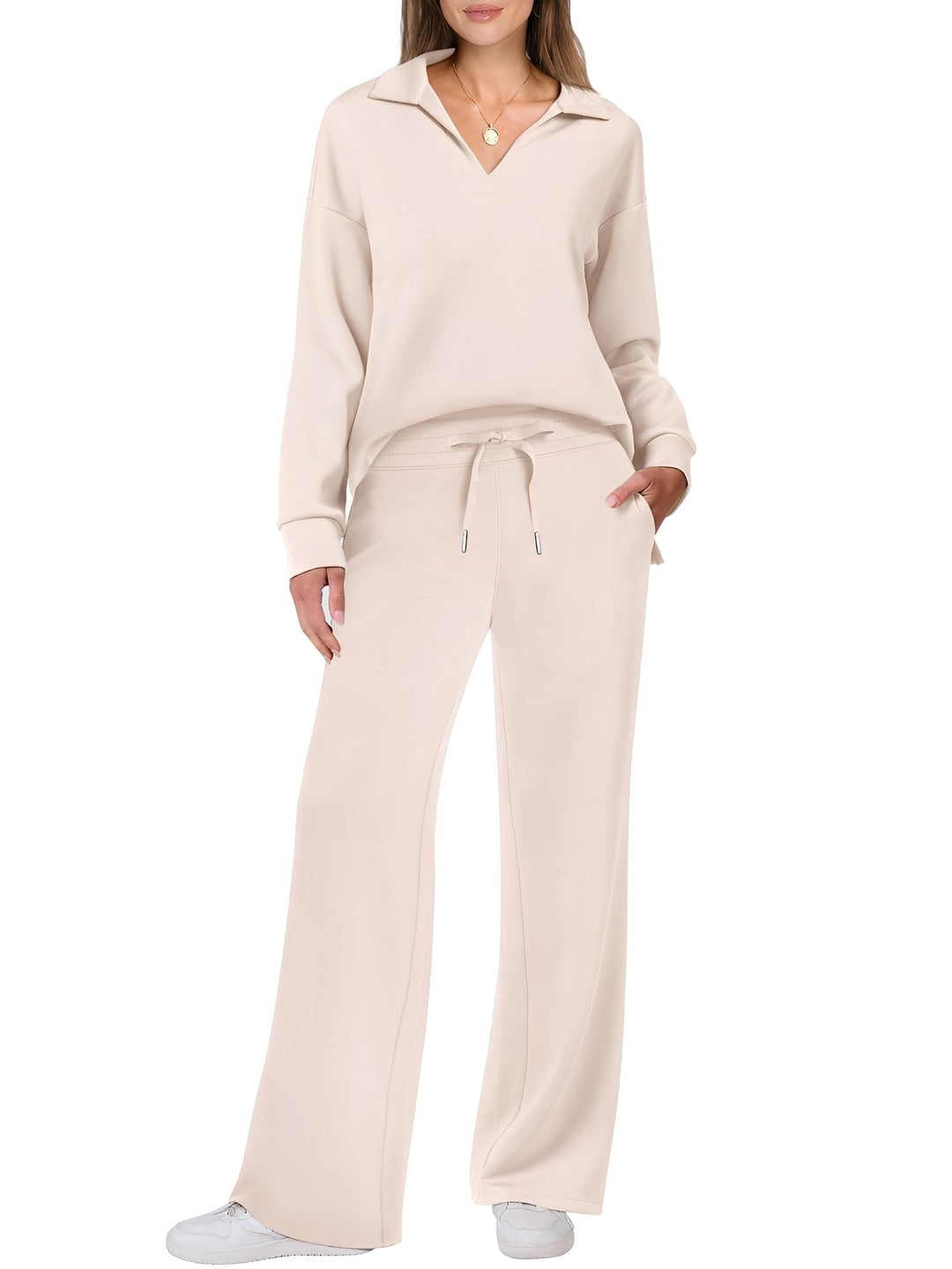 Women's casual two-piece set with loose-fitting sweater and trousers