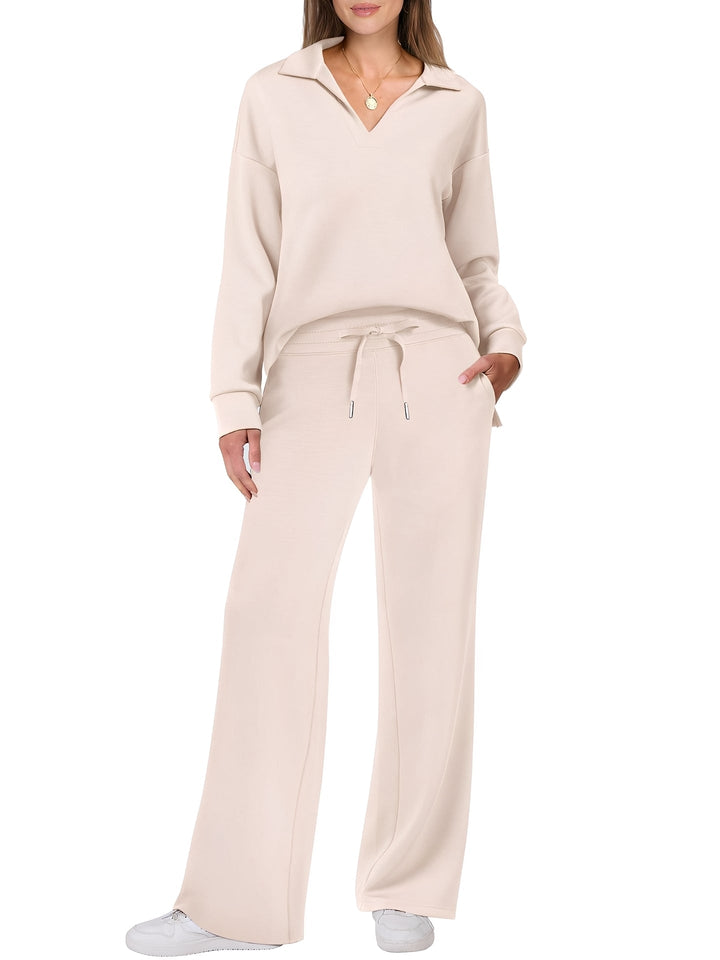 Women's casual two-piece set with loose-fitting sweater and trousers