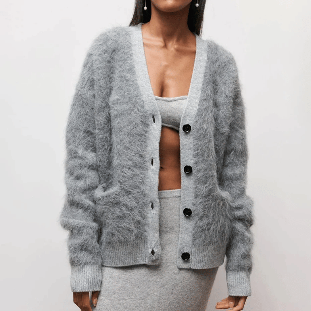 Women's Cardigan with V-Neck and Button Placket