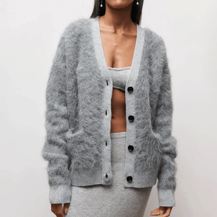 Women's Cardigan with V-Neck and Button Placket