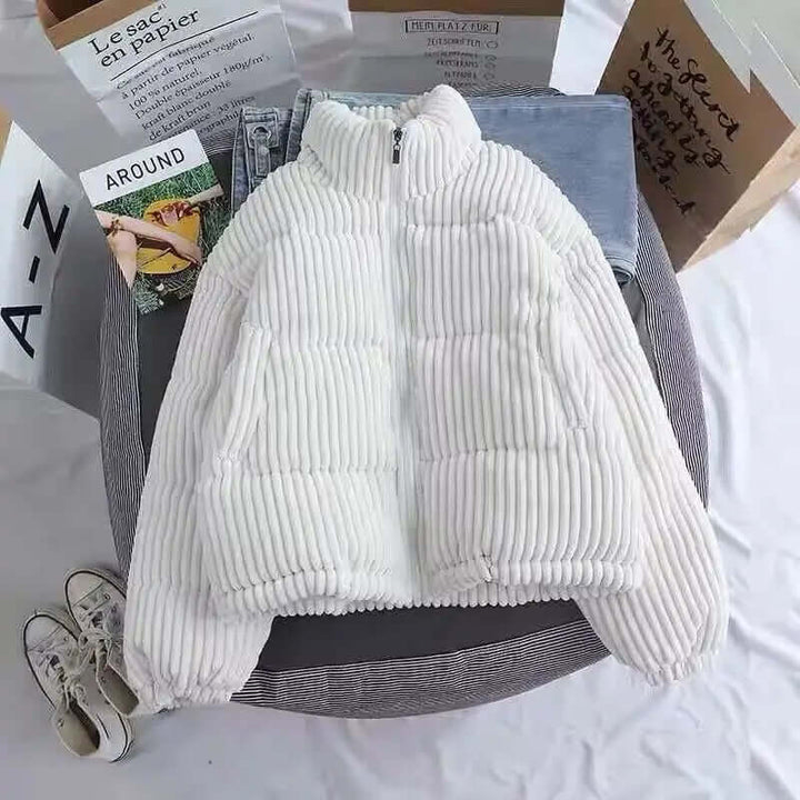 Women's Corduroy Jacket with Quilted Pattern and Oversized Cut 