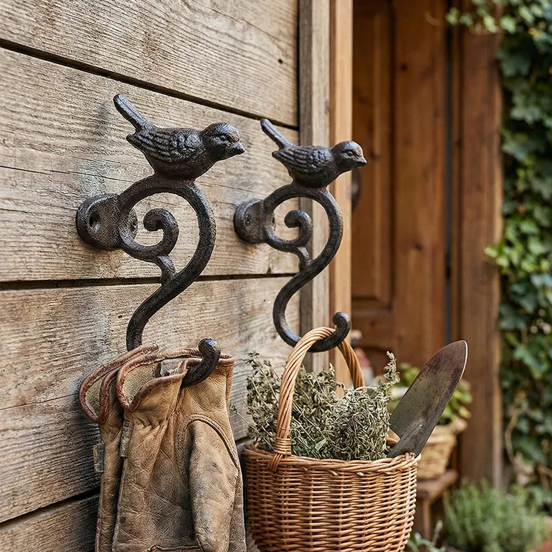 Rustikaler Gusseisen-Wandhaken mit Vogel-Design für Mantel oder Tasche