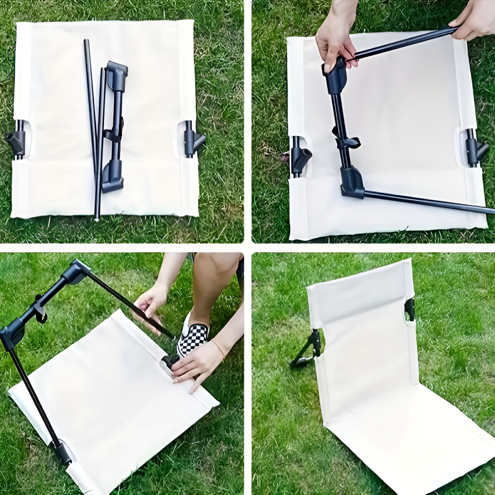 Klappstuhl aus leichtem Aluminium mit schwarzem Polster