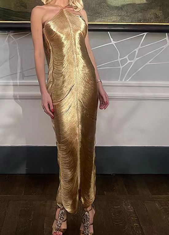 Women’s Elegant Long Dress with Sophisticated Slit and Collar