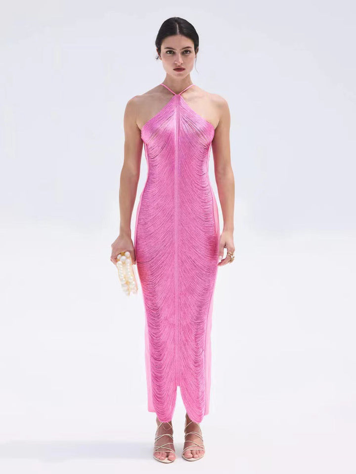 Women’s Elegant Long Dress with Sophisticated Slit and Collar