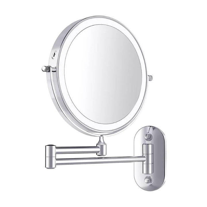 LED Makeup Mirror with Magnification &amp; Wall Mount – Rechargeable in Chrome Silver