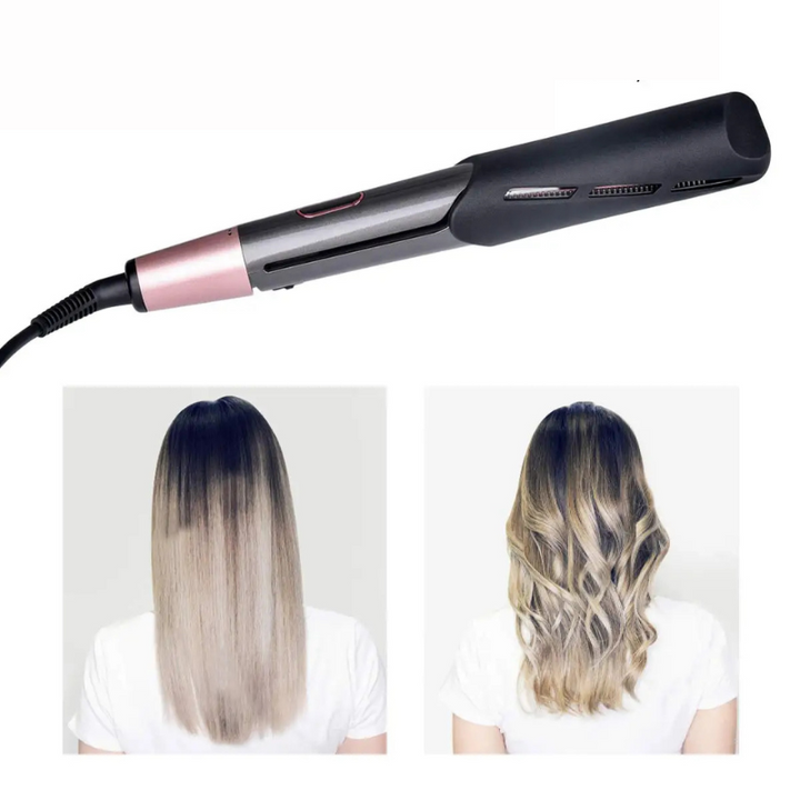 Ionic hair straightener with hot air function – 2-in-1 blow-dry brush for women