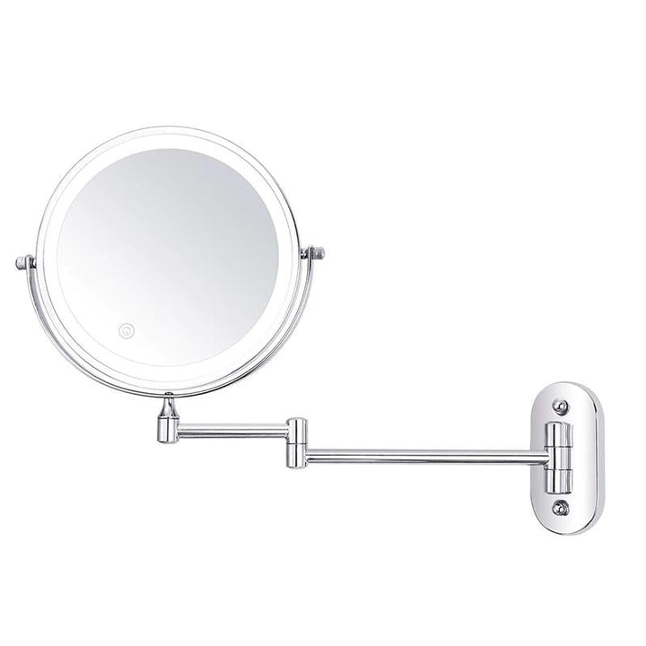 LED Makeup Mirror with Magnification &amp; Wall Mount – Rechargeable in Chrome Silver