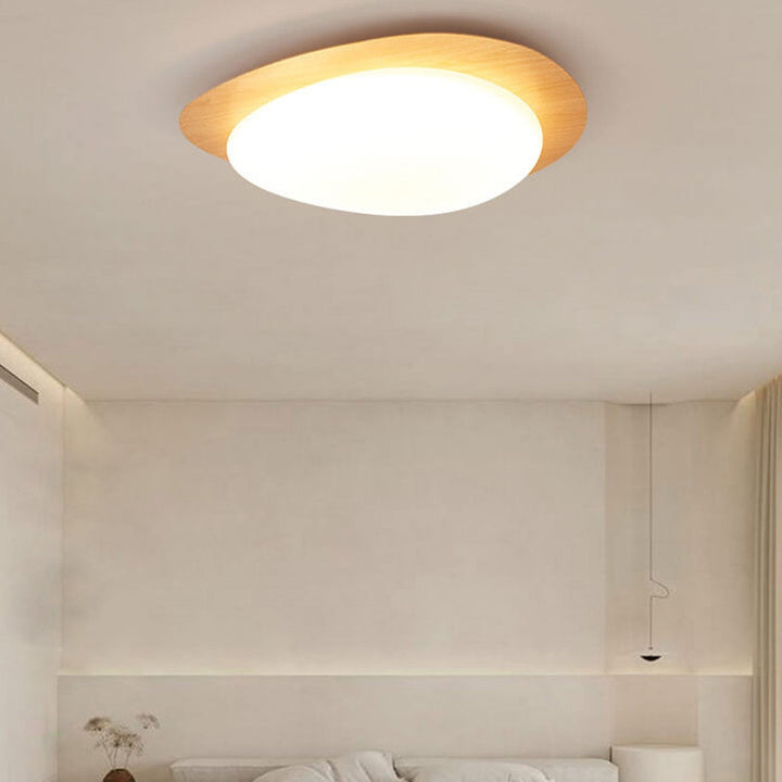 Oval LED ceiling light in wood look, Nordic style