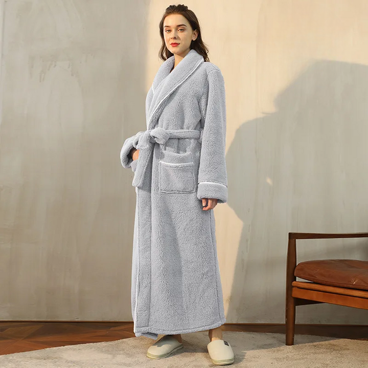 Unisex flannel bathrobe with belt 