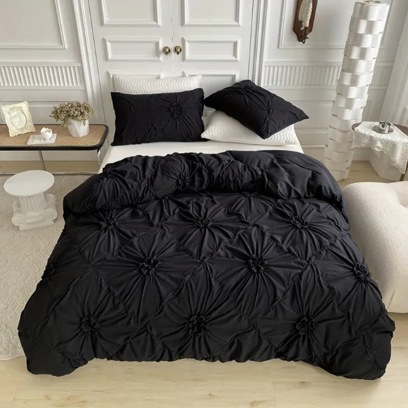Bedding set with pleated flowers – Duvet cover set with ruffled look