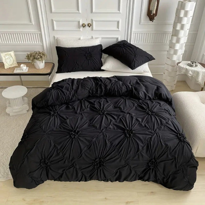 Bedding set with pleated flowers – Duvet cover set with ruffled look