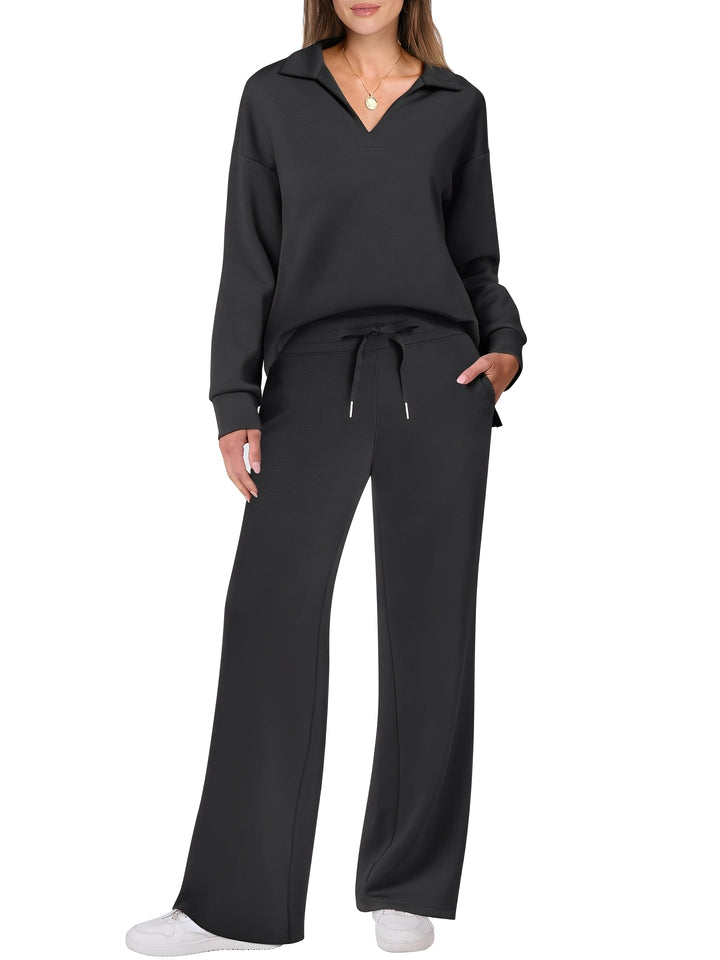 Women's casual two-piece set with loose-fitting sweater and trousers