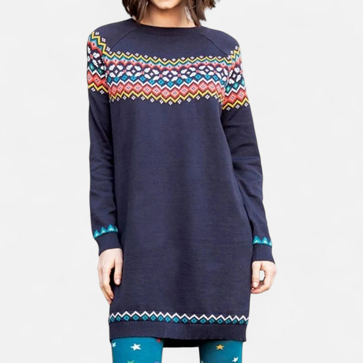 Women's Knit Sweater with Geometric Round Neck