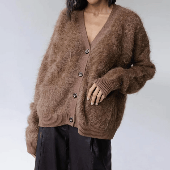 Women's Cardigan with V-Neck and Button Placket