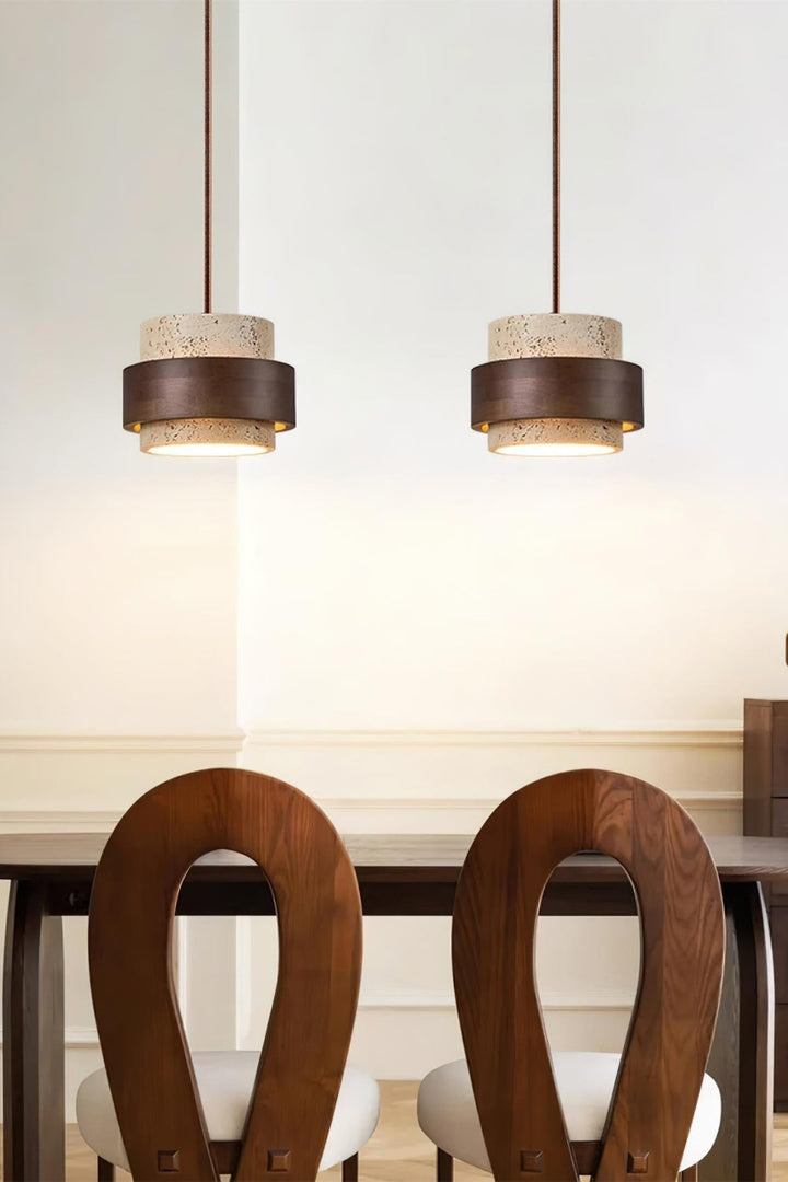 Cylindrical travertine pendant light – Modern design with natural stone structure