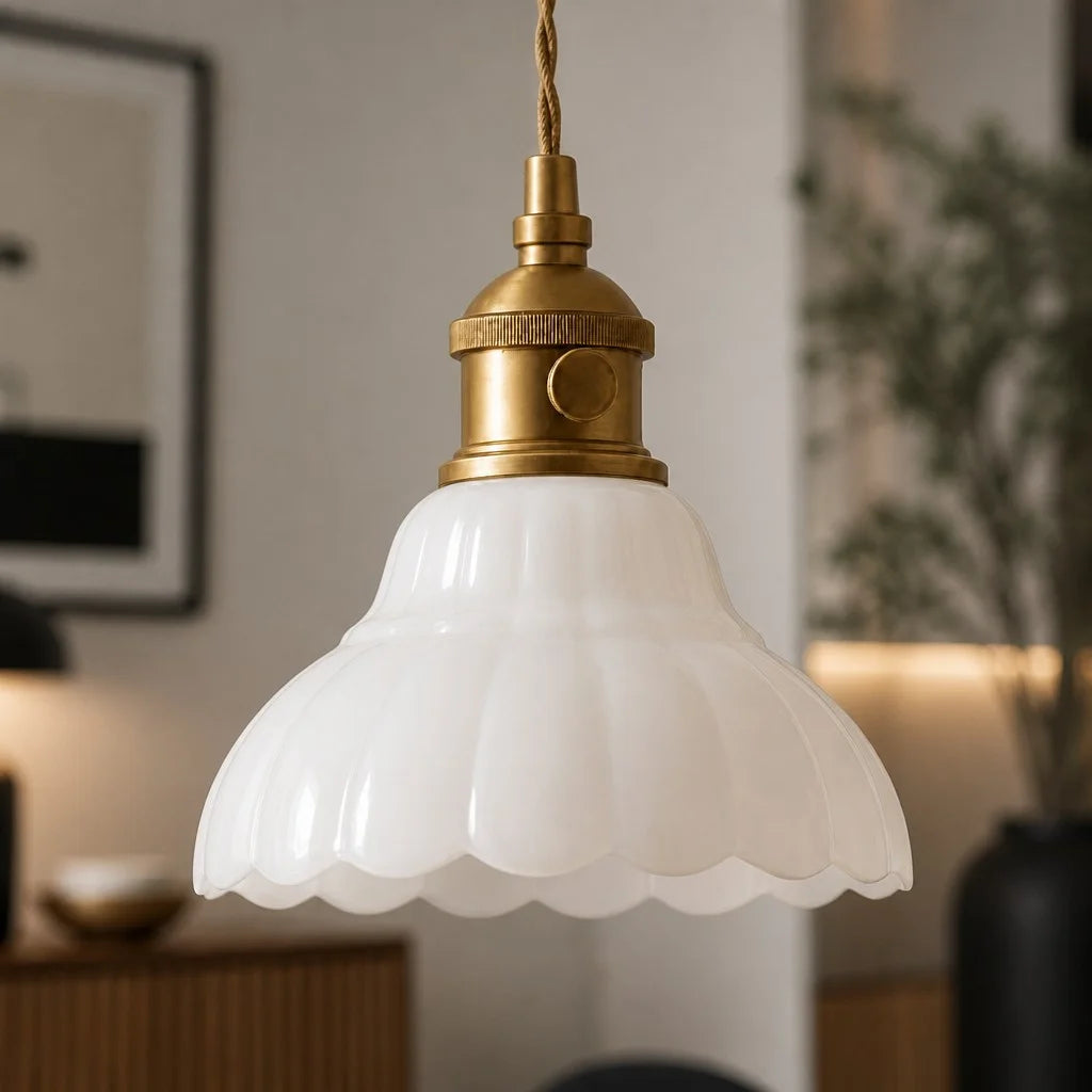 Glass Pendant Light Vintage Flower Design