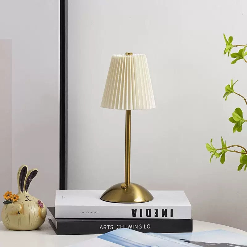 Table Lamp Pleated Fabric Bedside Lamp with Warm Light