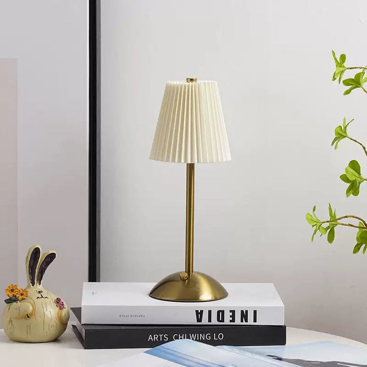 Table Lamp Pleated Fabric Bedside Lamp with Warm Light