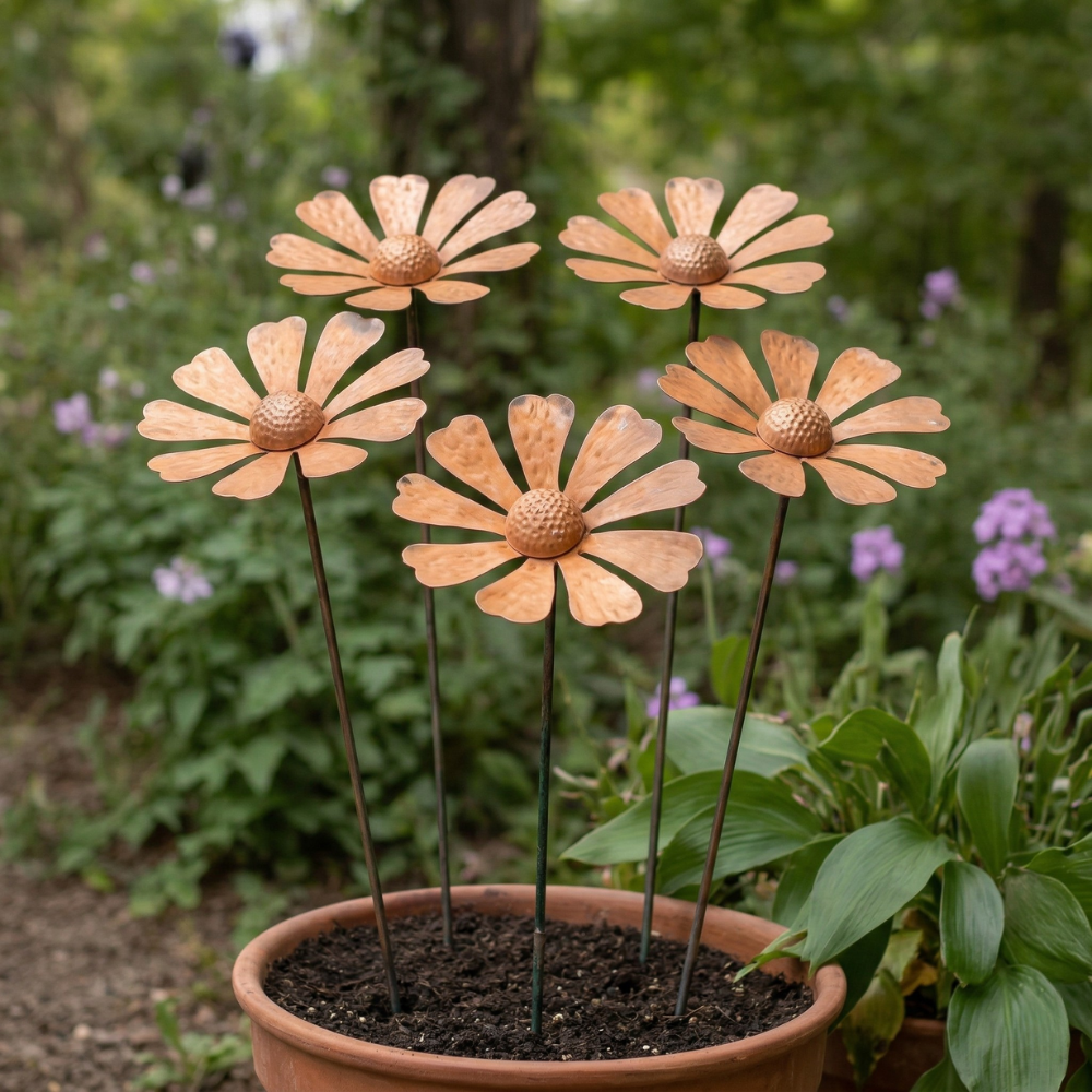 Metall-Gartensporn Kamillenblumen-Skulptur 65 cm