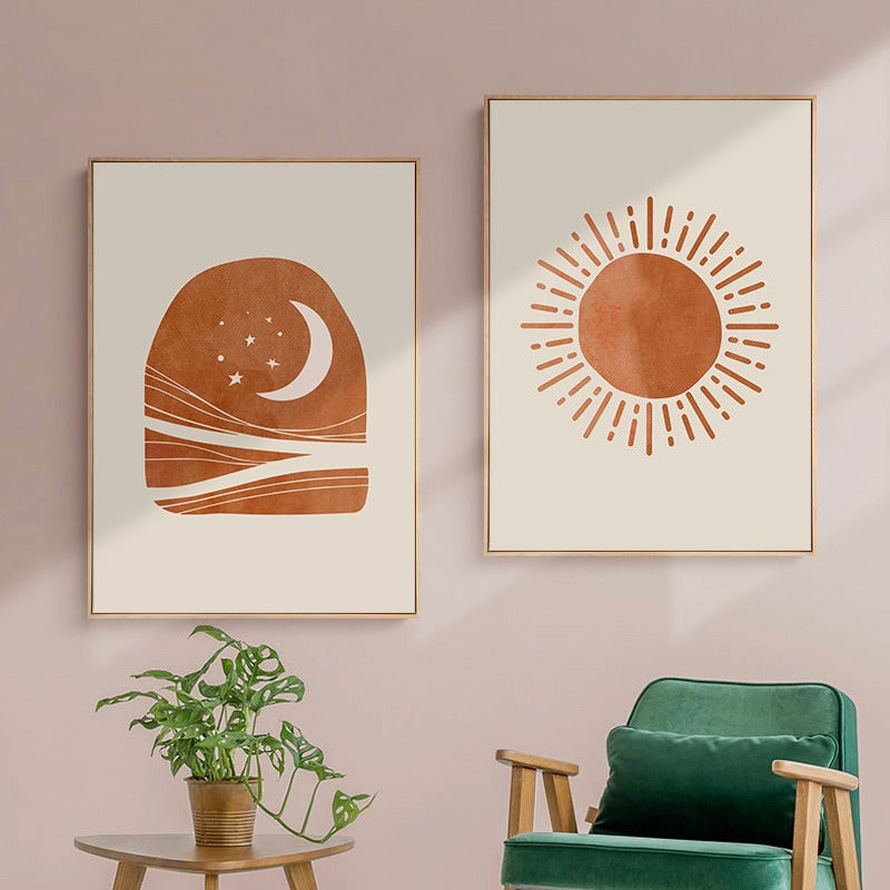 Leinwand-Wandkunst Sonne und Mond Boho-Design