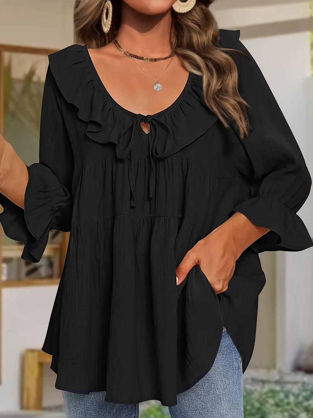 Elegant Ruffled Neckline Blouse for Women