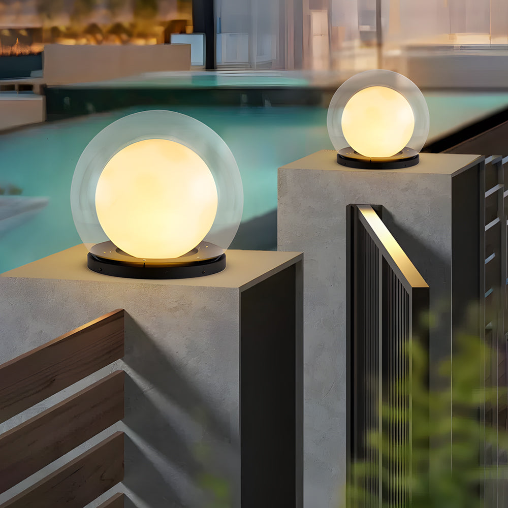 Modern solar post light with moonlight design