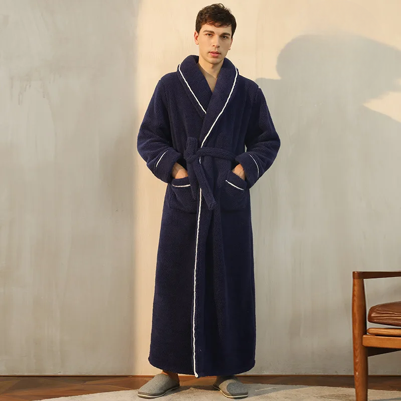 Unisex flannel bathrobe with belt 