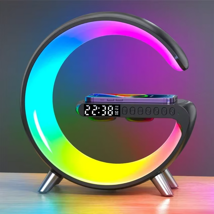 Multifunctional table lamp with alarm clock, Bluetooth and wireless charging station