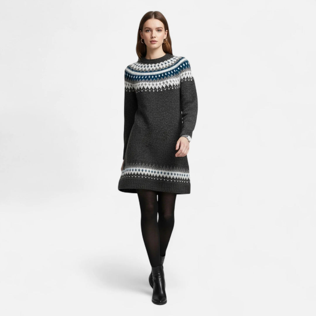 Women's Knit Sweater with Geometric Round Neck