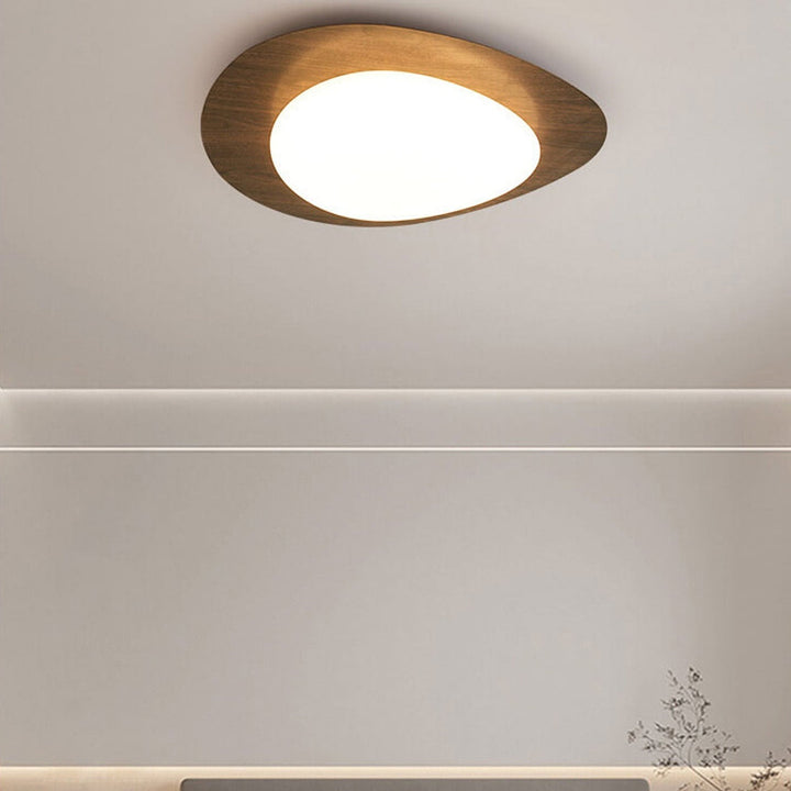 Oval LED ceiling light in wood look, Nordic style