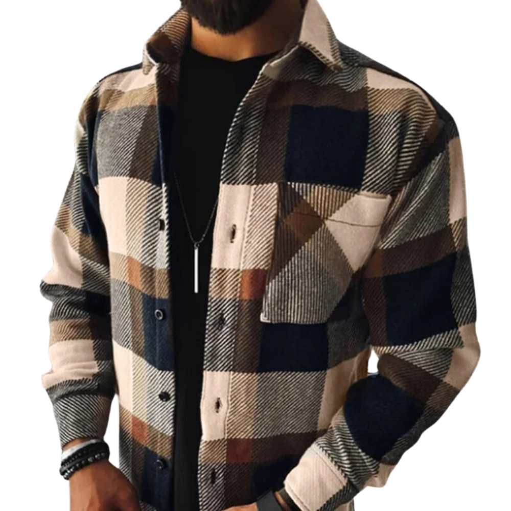 Men's Checked Overshirt with Button Placket 