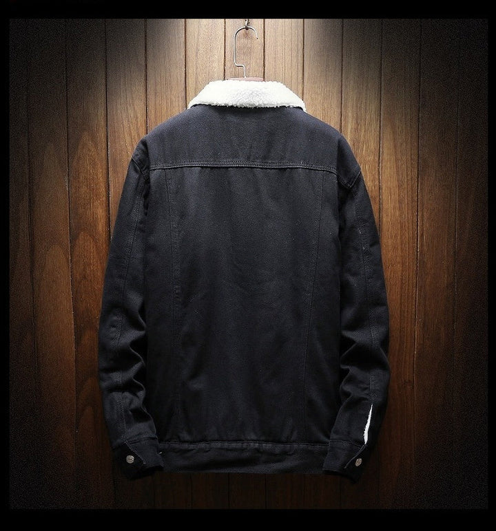 Men's denim jacket with fur lining and button placket