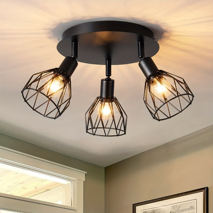 Rustic ceiling light with three rotating lampshades