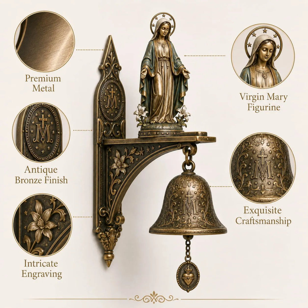 Dekorative Metallhalterung der Wandglocke mit religiösem Motiv