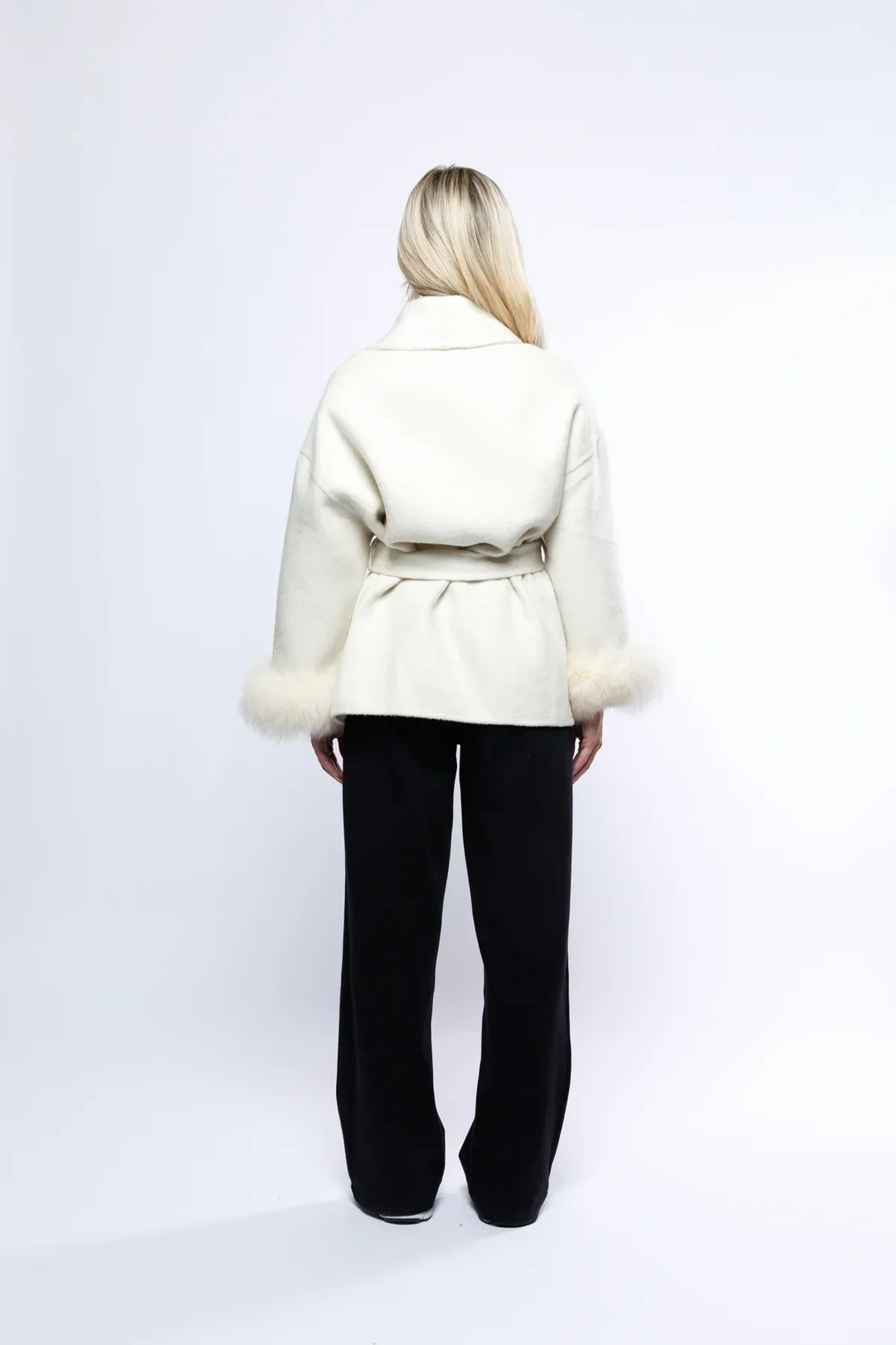 Women's wrap jacket with fur trim 