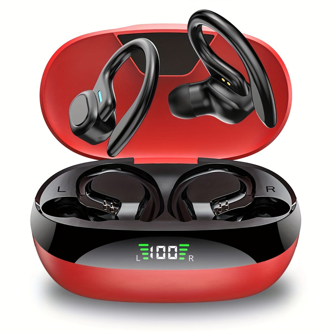 Wireless sports in-ear headphones with ENC microphone and LED charging case