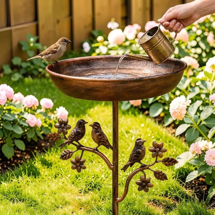 Garten Vogelbad Metallspieß Vintage Kupferoptik