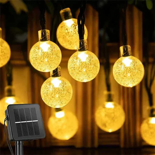 Weatherproof solar-powered LED string lights for patio and balcony