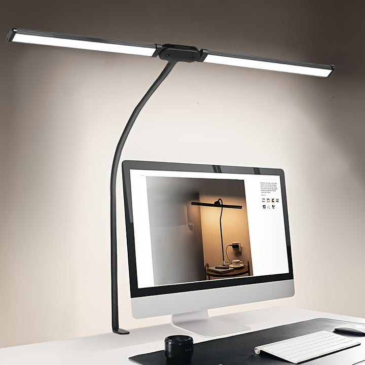 Double clamp LED desk lamp with 3 light colors &amp; dimmer