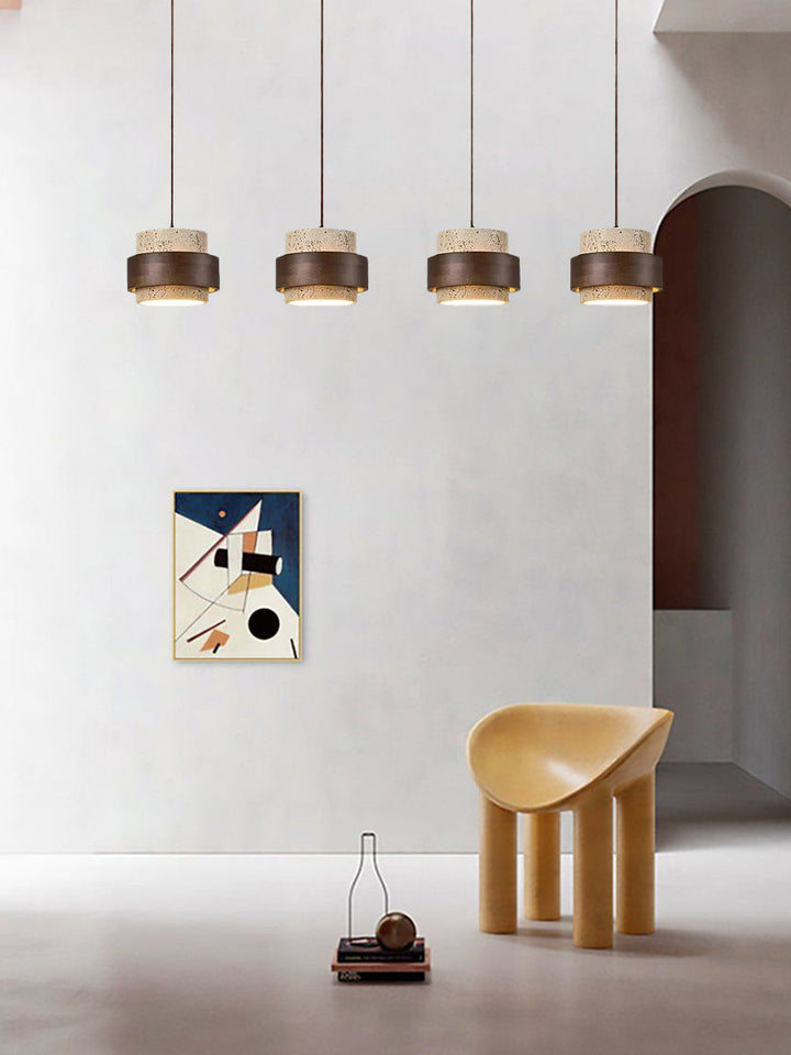 Cylindrical travertine pendant light – Modern design with natural stone structure