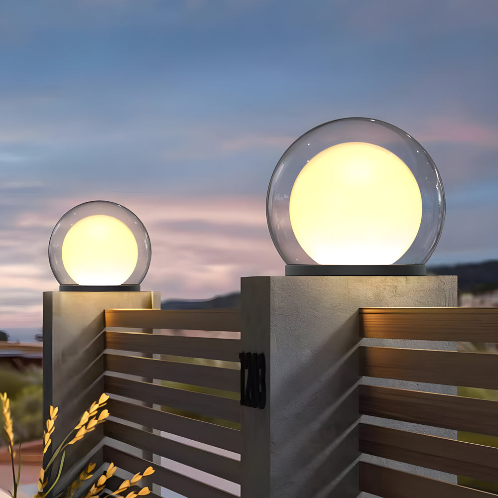Modern solar post light with moonlight design
