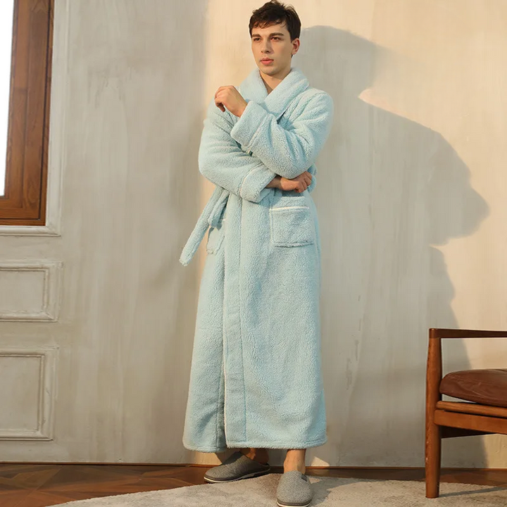 Unisex flannel bathrobe with belt 