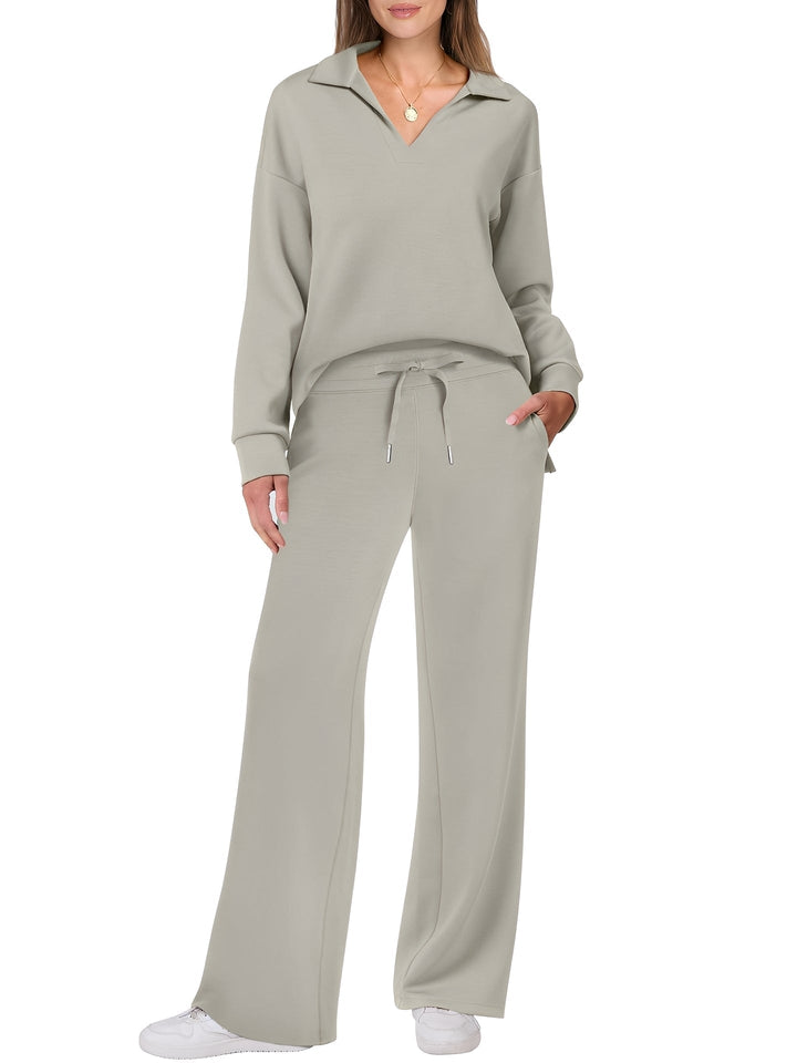 Women's casual two-piece set with loose-fitting sweater and trousers