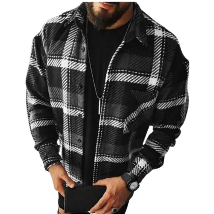 Men's Checked Overshirt with Button Placket 