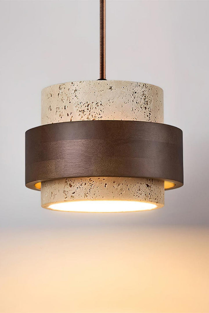 Cylindrical travertine pendant light – Modern design with natural stone structure
