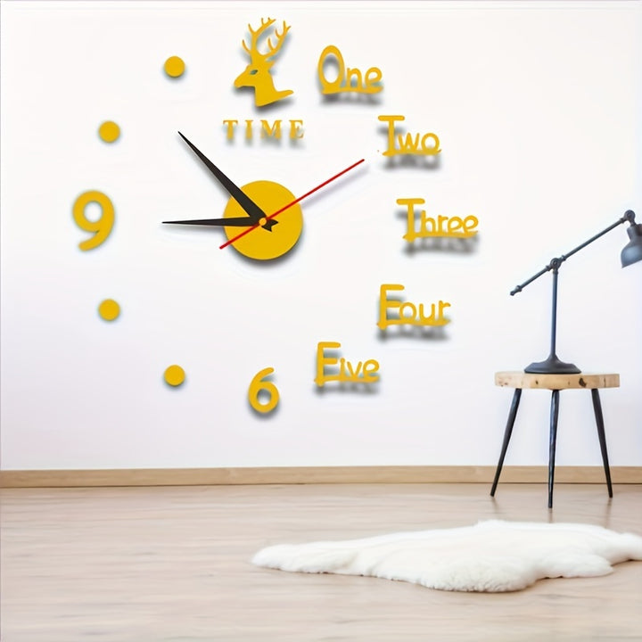Modern DIY wall clock in elk design made of acrylic for living room and bedroom