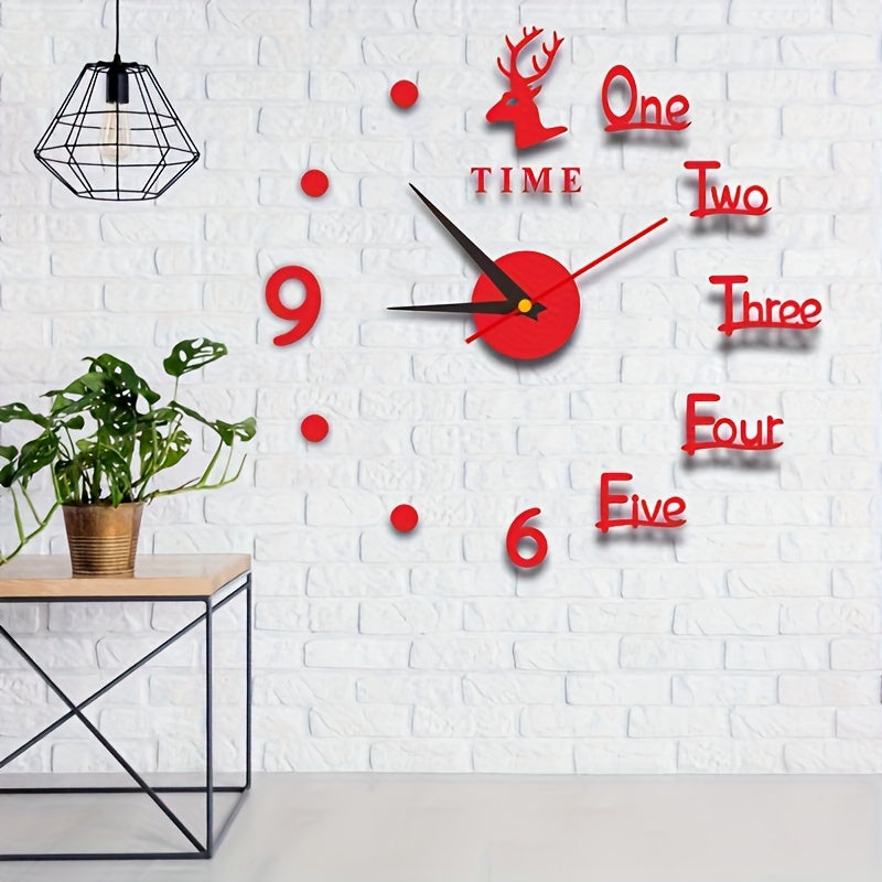 Modern DIY wall clock in elk design made of acrylic for living room and bedroom