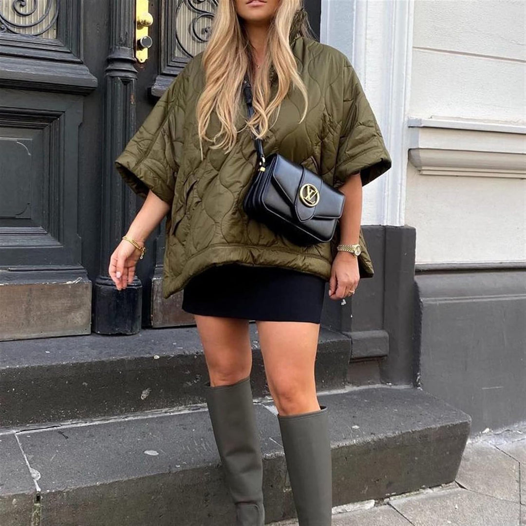 Women's quilted coat in oversized design with stand-up collar 