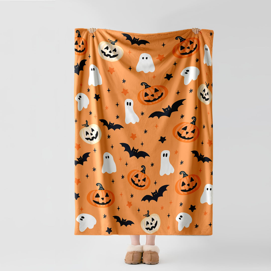 Gesamtansicht der Halloween-Decke mit Fledermäusen und Kürbissen